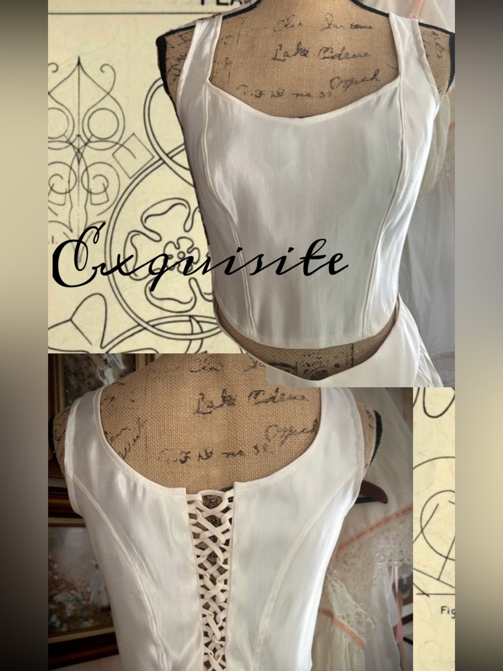 Exquisite Raw silk Corset-Back Camisole Top cream size S